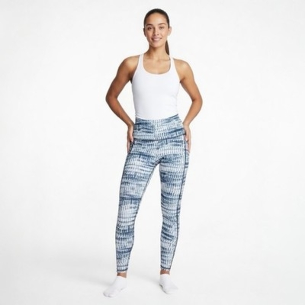 Gaiam Om Fit Women's Hi Rise Capri Yoga Pants M Blue White Compression VG
